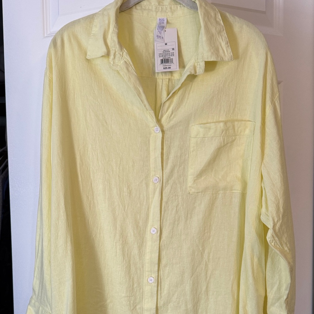 Stars Above Soft Yellow Button-Up Shirt